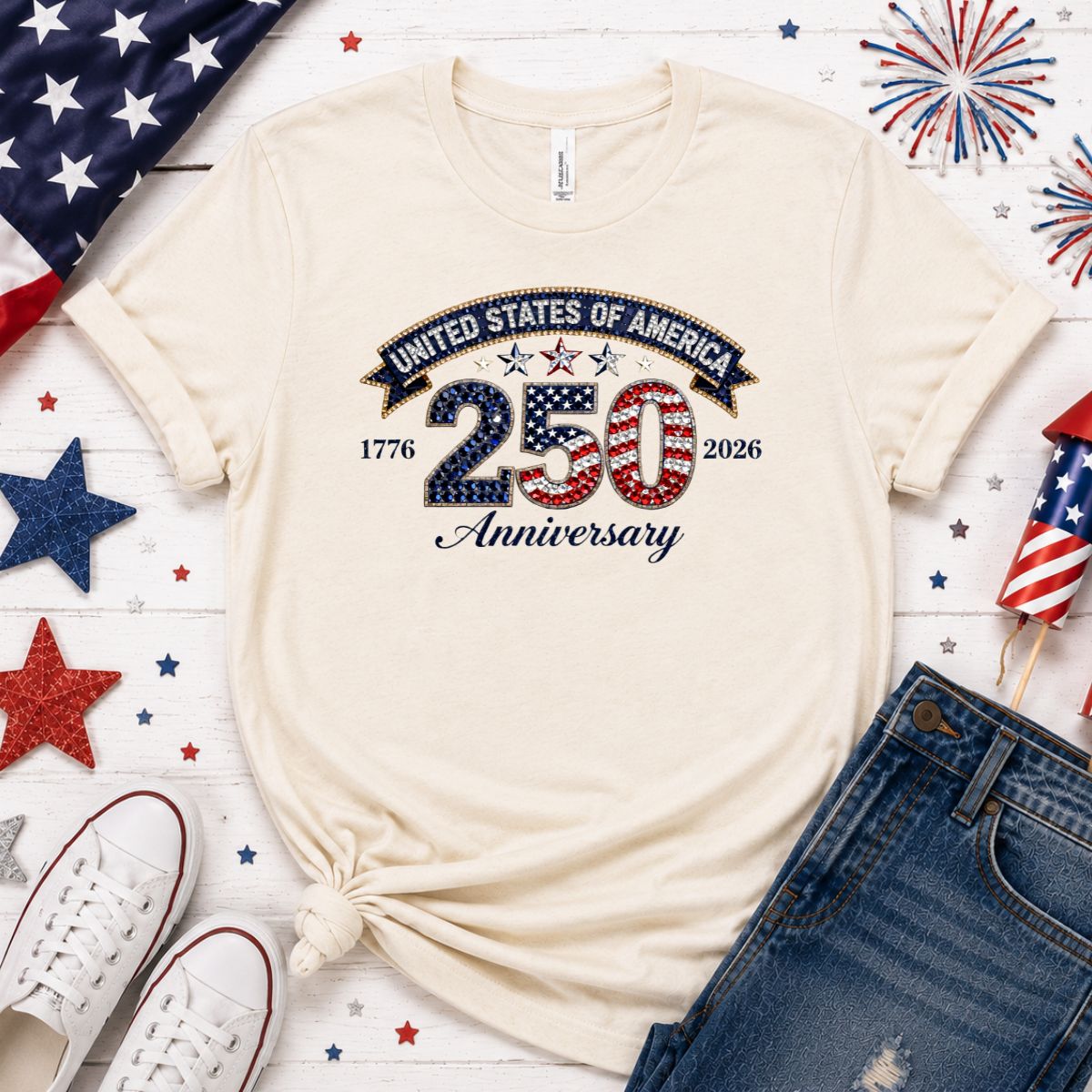 🇺🇸 America 250 Faux Rhinestone Graphic Tee