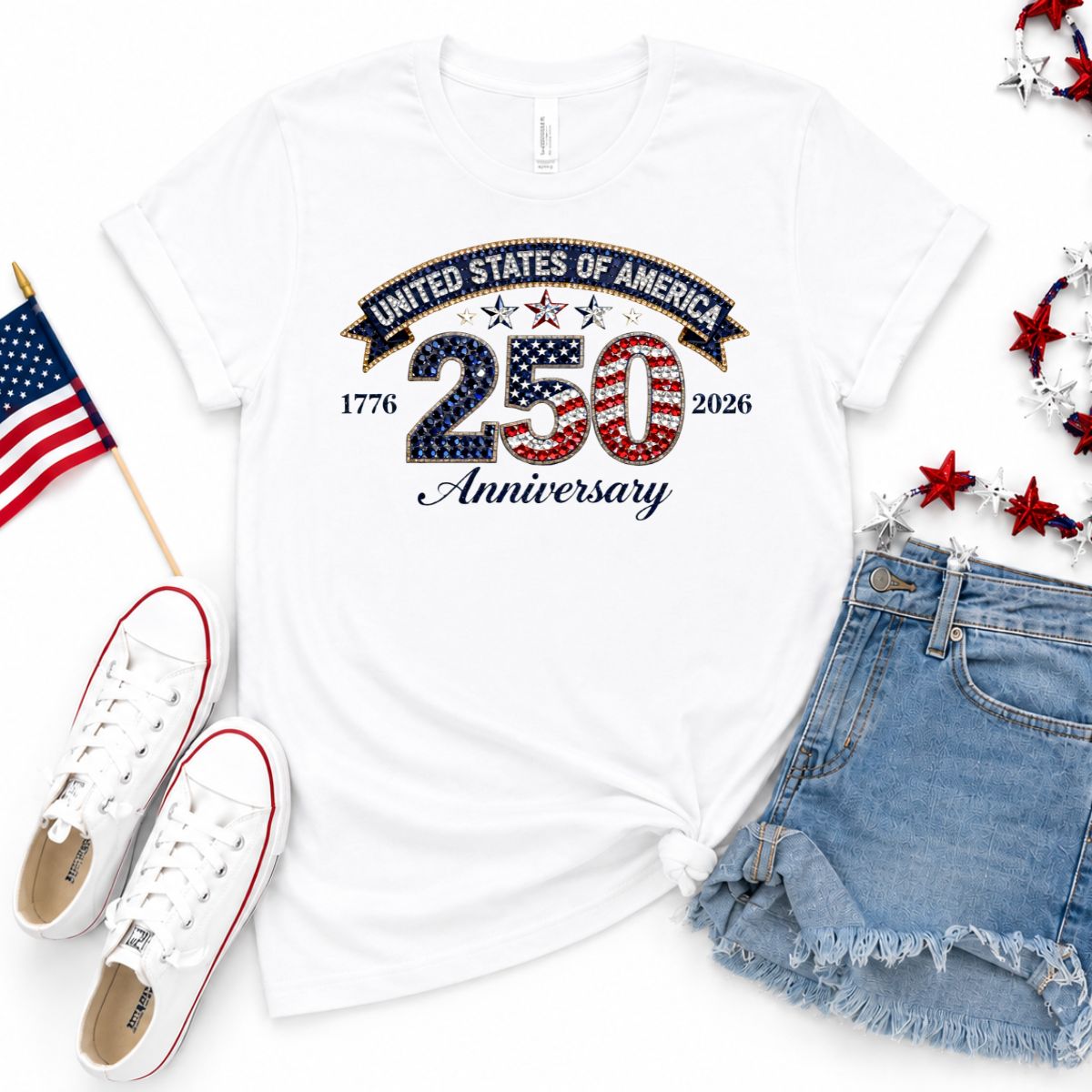 🇺🇸 America 250 Faux Rhinestone Graphic Tee