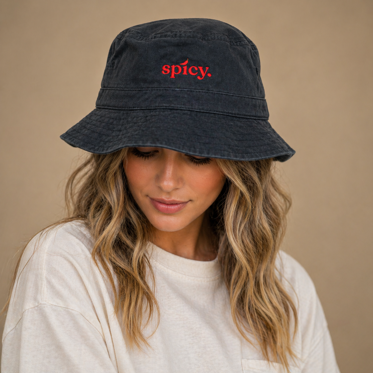 Spicy Embroidered Bucket Hat | Trendy Minimal Streetwear Hat | Unisex Cotton Hat