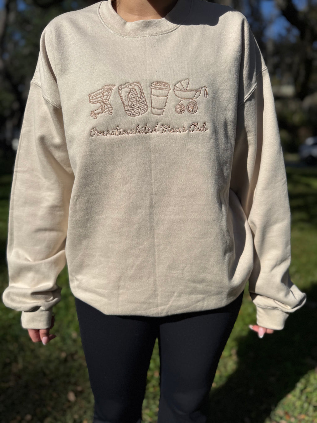 Overstimulated Moms Club Embroidered Crewneck Sweatshirt