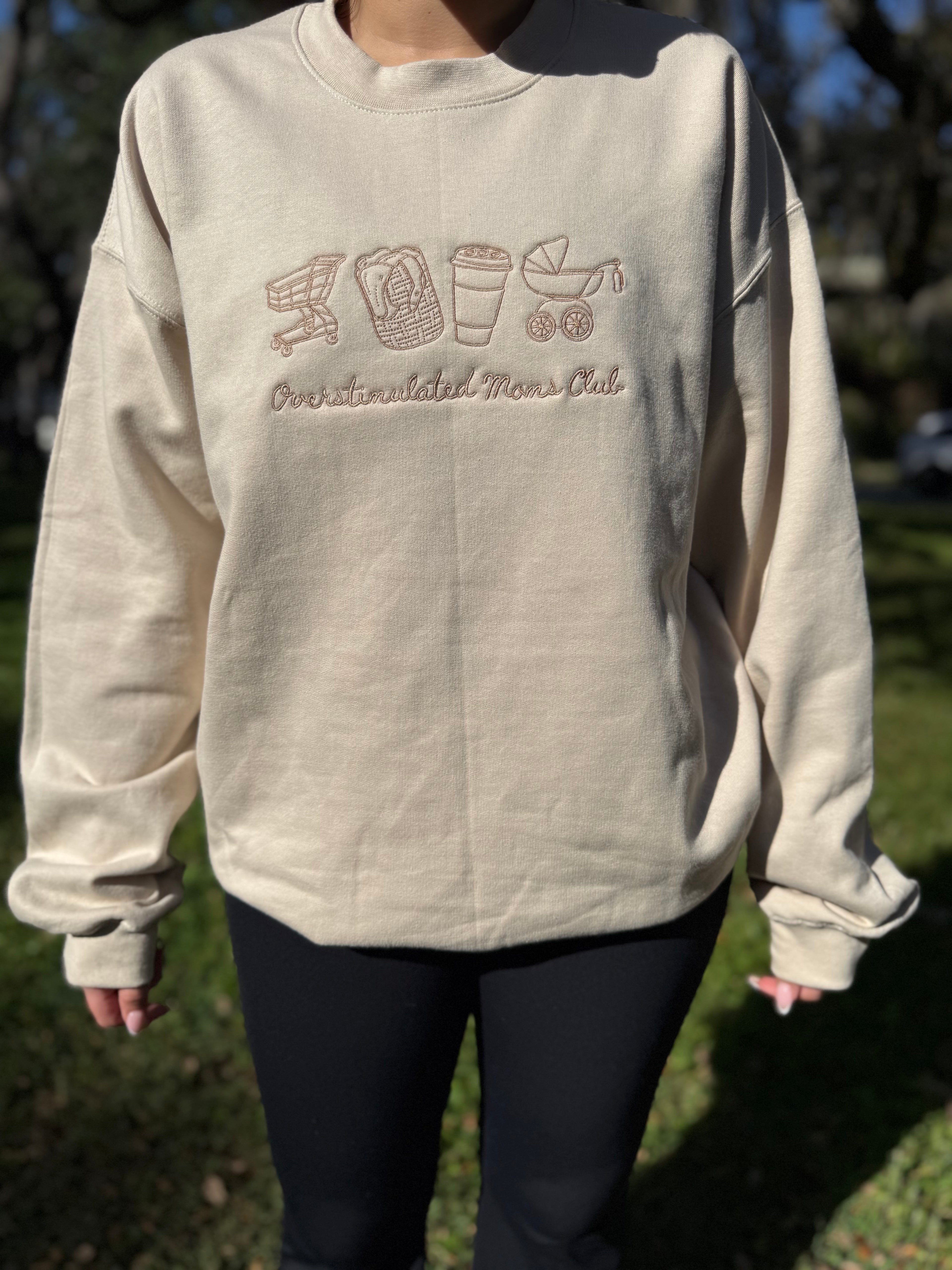 Overstimulated Moms Club Embroidered Crewneck Sweatshirt