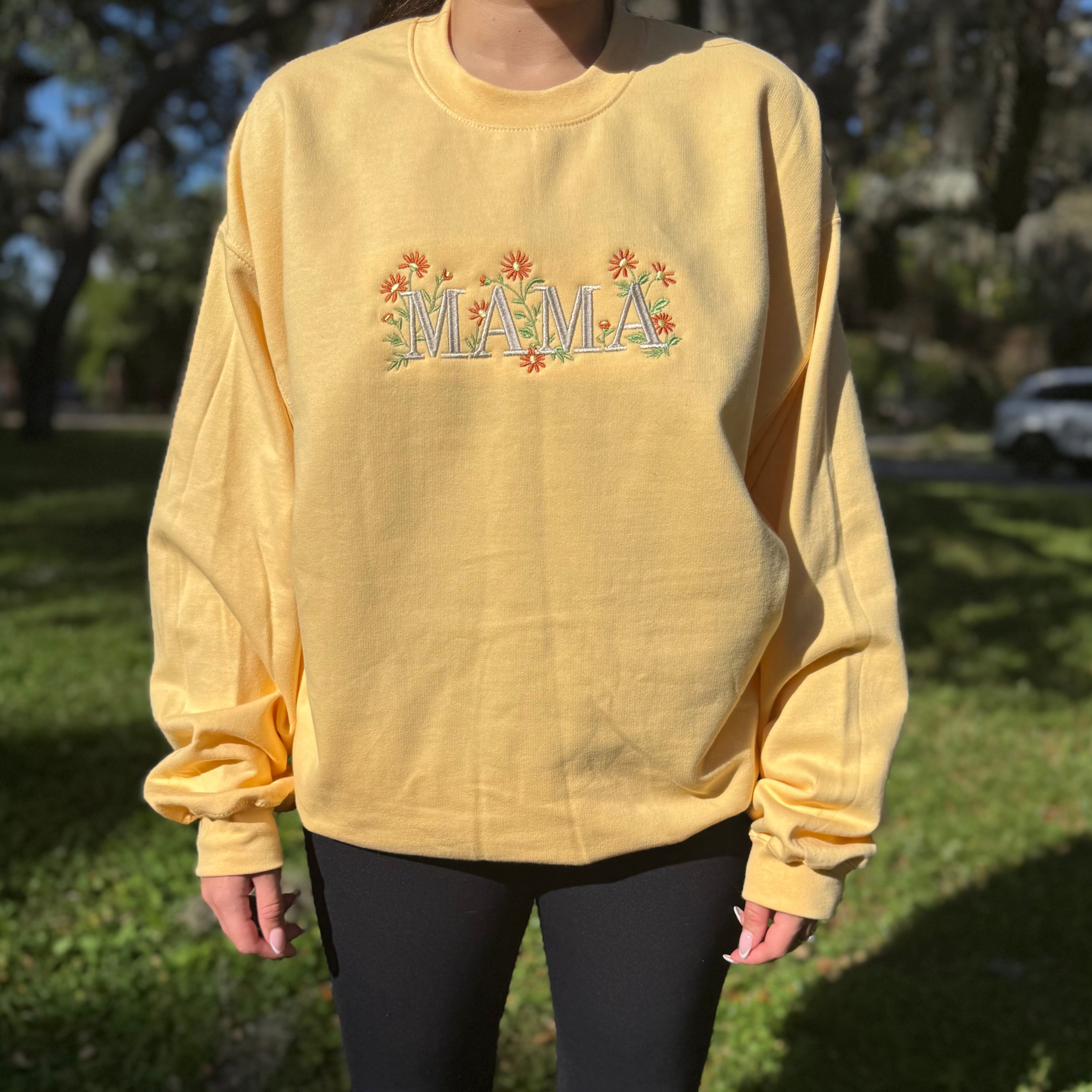 MAMA Daisy Embroidered Crewneck Sweatshirt